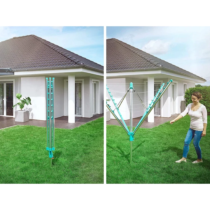 Leifheit Linomatic 500 Easy Wäschespinne, inkl. Bodenhülse, autom. Leineneinzug, Easy-Lift-System, 50 m Leinenlänge, für 5 Waschladungen – Bild 7