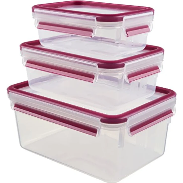 Emsa 515584 Food Clip & Close, Plastik, Transparent - Pink, 0,55 - 1 - 2,3 Liter, Set mit 3 Boxen – Bild 1