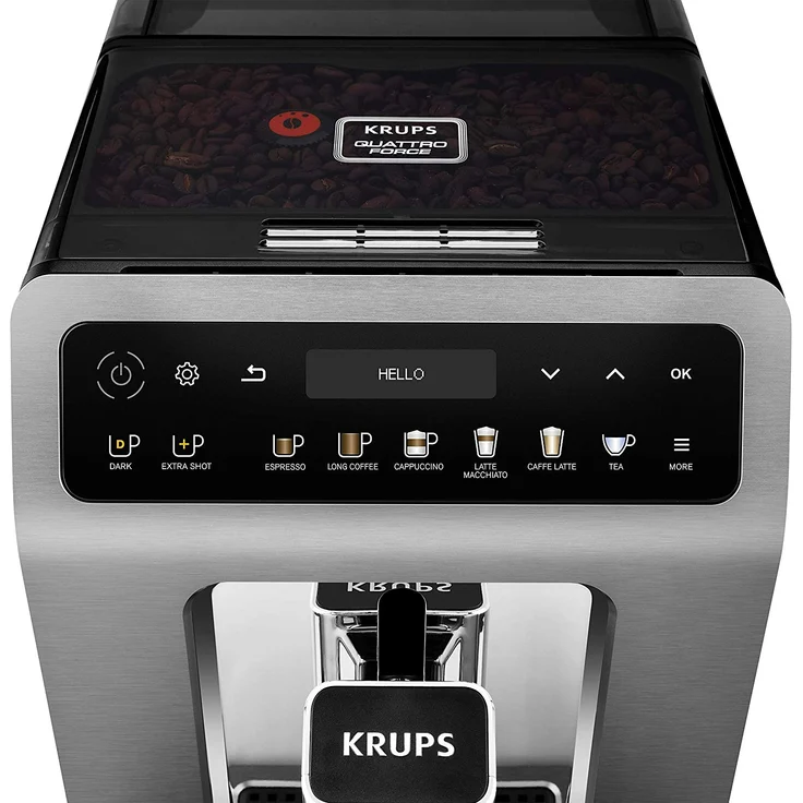 Krups EA894T Evidence Plus Kaffevollautomat, XL OLED-Farbdisplay, Barista Quattro Force Technologie, 16 Kaffee-Variationen, 3 Tee-Variationen, One-Touch-Cappuccino Funktion Titanium-Metallic, mit Milchsystem und integriertem Mahlwerk – Bild 3