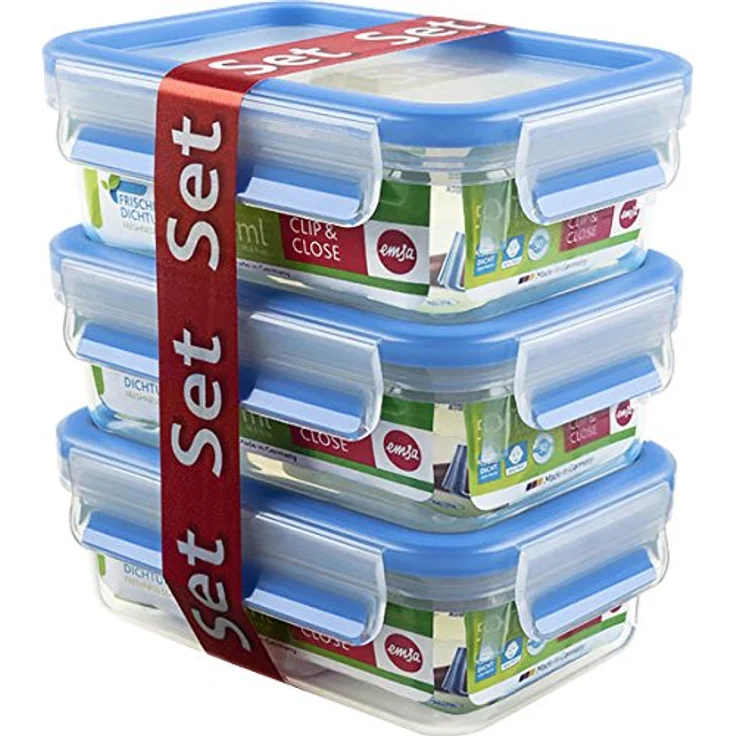 Emsa 508570 Clip & Close Frischhaltedosen | 3-teiliges Set | 3 x 0,55 L | -40 bis +100 Grad | Kunststoff | 100 % Dicht | Besondere Frische-Dichtung – Bild 1