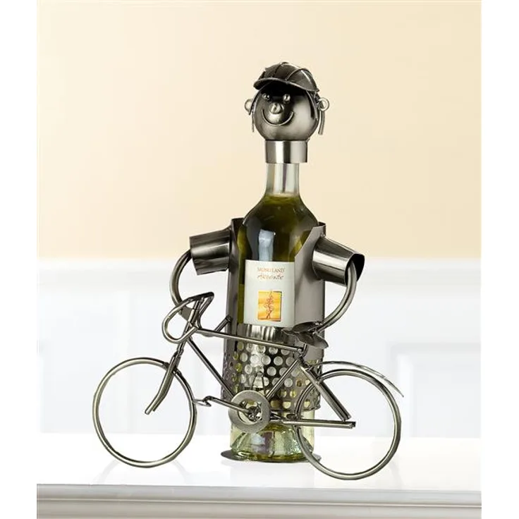 Gilde vernickelt Flaschenhalter Weinflaschenhalter Stahlfigur Fahrrad B 28 x H 28 cm