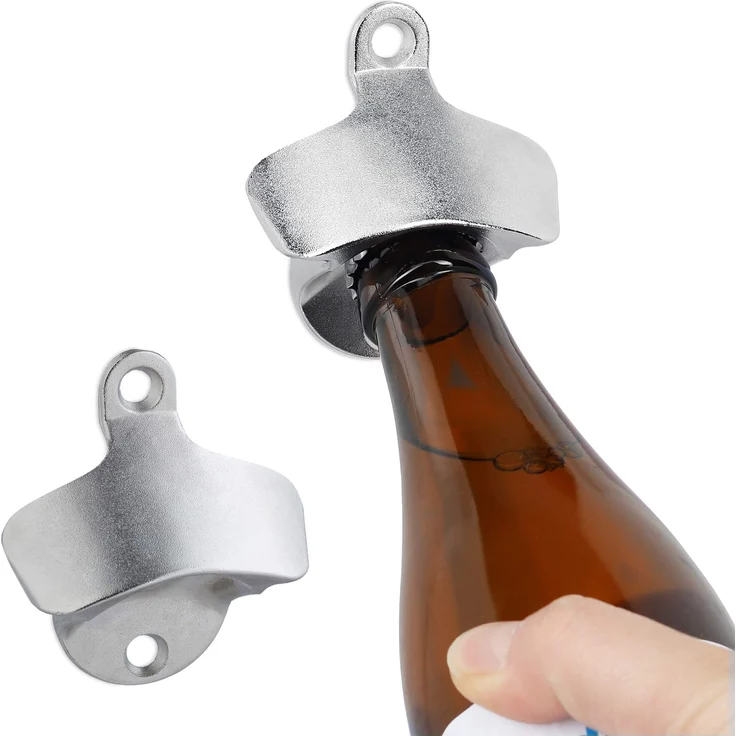 Relaxdays Wandflaschenöffner 2er Set, stabile Bieröffner zum Montieren, Wandöffner für Flaschen, Bar, verzinkt, silber – Bild 1