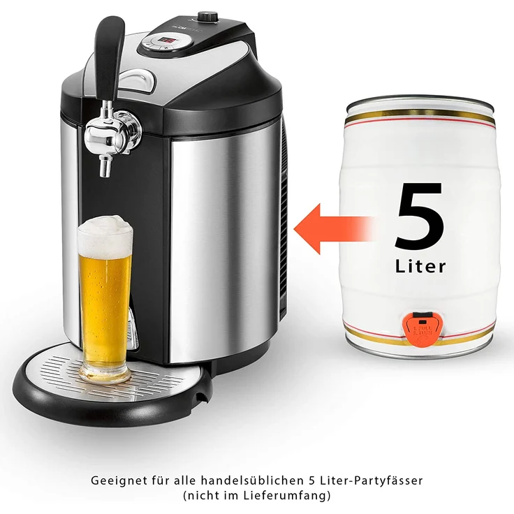 Clatronic BZ 3740 Bierzapfanlage für alle handelsüblichen 5 Liter-Partyfässer, LED-Display zur komfortablen Temperaturregelung-Kühlung von 2°C-12°C, hochwertiges Edelstahlgehäuse – Bild 5