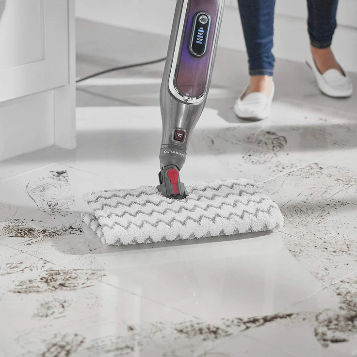 Shark S6003EU Klik n'Flip Smartronic Deluxe Dampfreiniger, mit 2 doppelseitigen Dirt-Grip Mikrofaserpads, bordeaux-stahlgrau – Bild 6