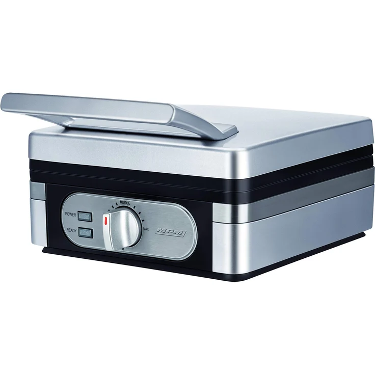 MPM MGO-13 Professionelles Waffeleisen für 2 Dicke belgische Waffeln, Temperaturregler, Antihaftplatten, Gehäuse aus Edelstahl, 1400W – Bild 1