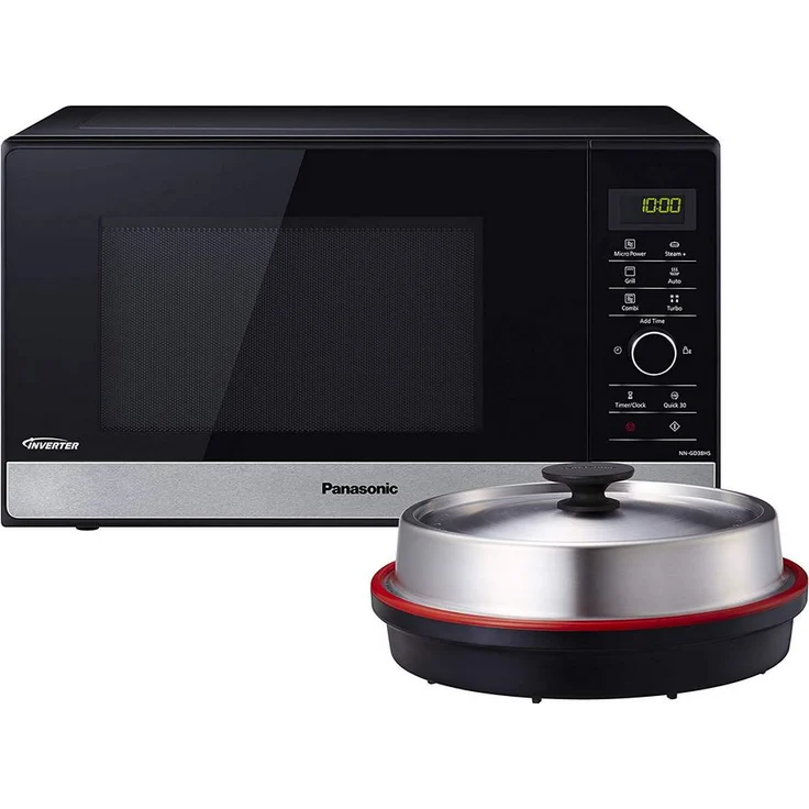 Panasonic NN-GD38HSGTG Mikrowelle mit Grill, Standgerät, 1000 Watt, Dampfgarer, Steamer, Kombi-Mikrowelle, Pizza-Pfanne, 23 Liter Garraum, edelstahl-schwarz – Bild 1
