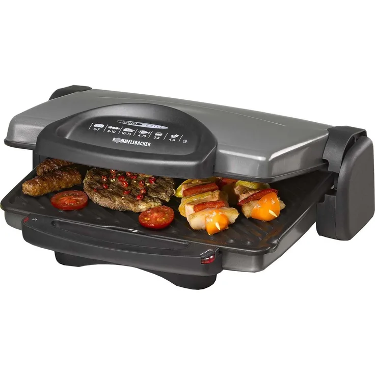 ROMMELSBACHER Multi Grill KG 1800 flexible Höhenverstellung, komplett aufklappbar, stufenlos regelbar, herausnehmbare, antihaftbeschichtete Grillplatten je 33 x 24 cm, Fettablauf, 1800 Watt