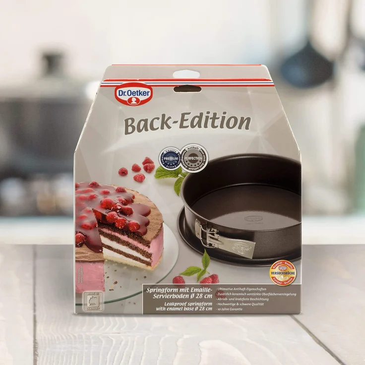 Dr. Oetker Springform Ø 28 cm, Backform der Serie Back-Edition mit le-Servierboden, runde Kuchenform aus Stahl mit Antihaftbeschichtung (Farbe: braun), Menge: 1 Stück – Bild 3