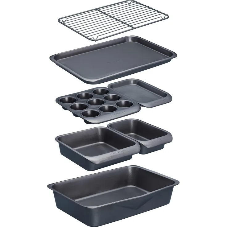masterclass Smart Space Antihaftbeschichtetes Backgeschirr-Set, Karbonstahl, stapelbar, 7-teilig, grau, 41 x 31 x 10.5 cm, 7