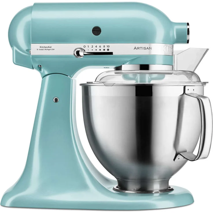 KitchenAid Artisan 5KSM185PSEAZ Küchenmaschine mit Direktantrieb, 300W, 4,8L Edelstahlschüssel, azurblau