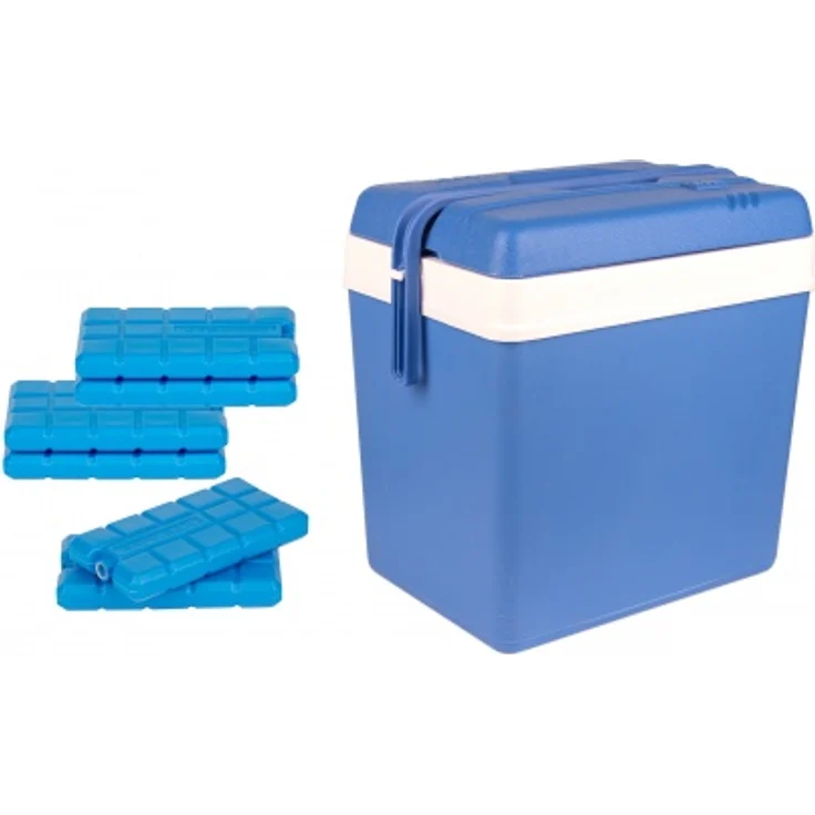 Passive Kühlbox 24 Liter, inkl. 6 Kühlakkus, bis zu 11 Std. Kühlung, Thermobox aus Kunststoff, blau, weiß