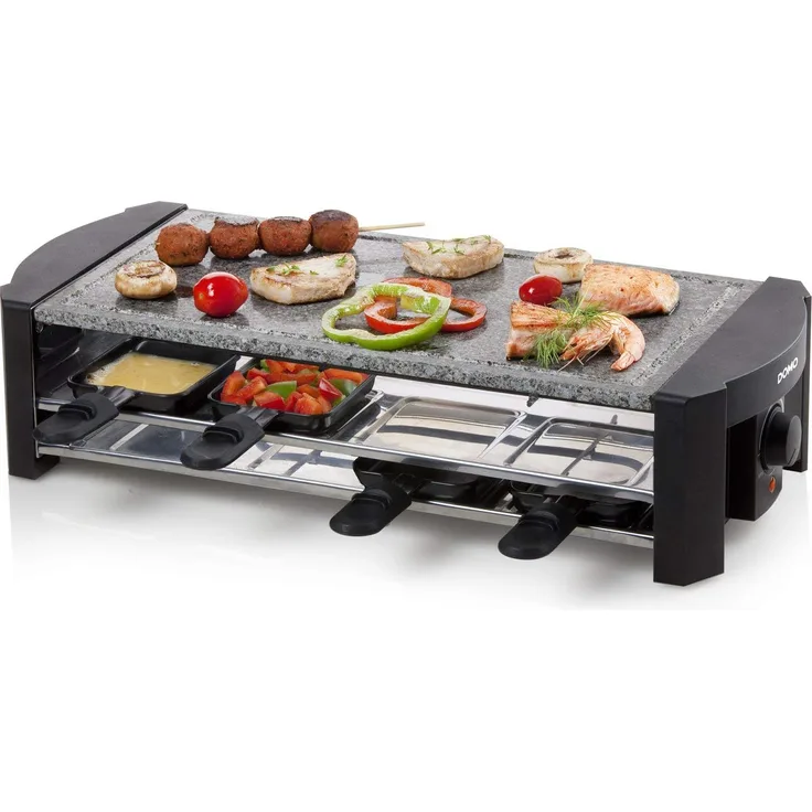 Domo DO9186G Raclette Steingrill, Stein, Schwarz-Silber