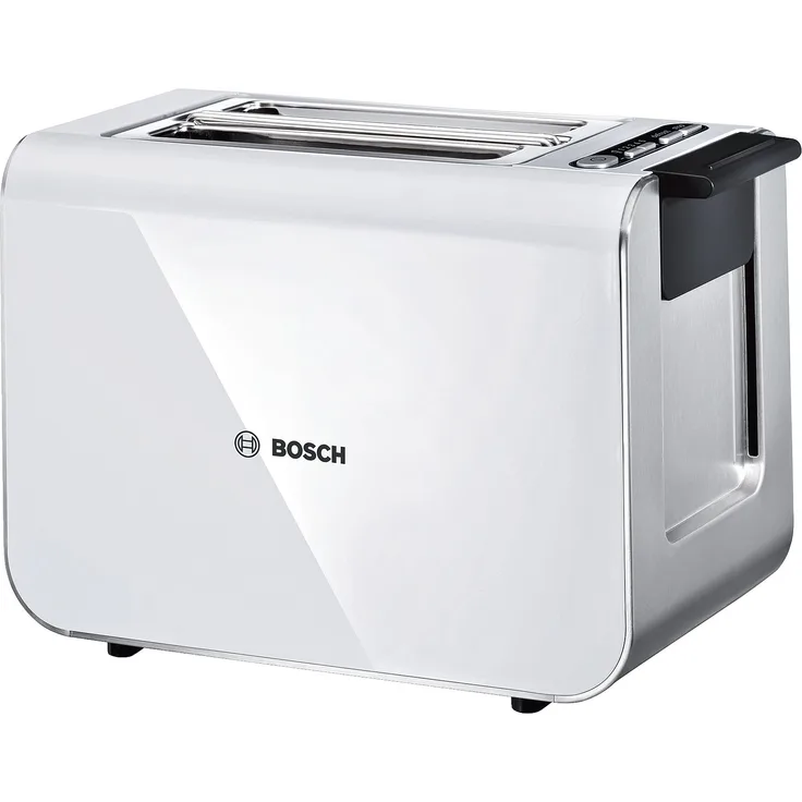 Bosch TAT8611 Styline Kompakt-Toaster, Auftau-Aufwärmfunktion, versenkbarer Brötchenaufsatz, Abschaltautomatik, 860 W, weiß 