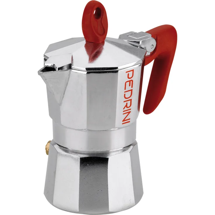 Pedrini 9081 Kaffettiera-1 TZ (50 ml), Aluminium, silber - rot, 1 tazza