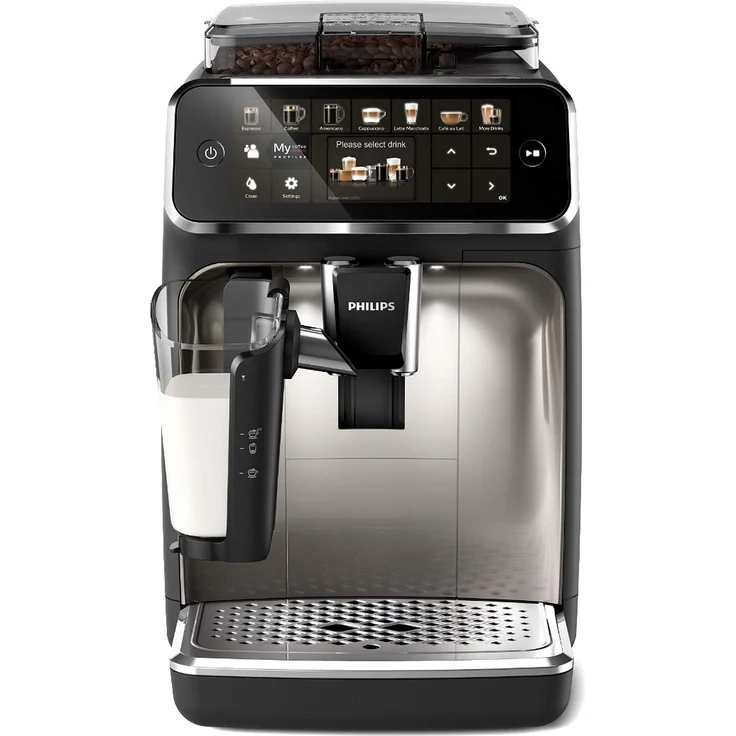 Philips 5400 Serie EP5447-90 Kaffeevollautomat, 12 Kaffeespezialitäten (LatteGo Milchsystem) Matt-Schwarz-verchromt – Bild 1