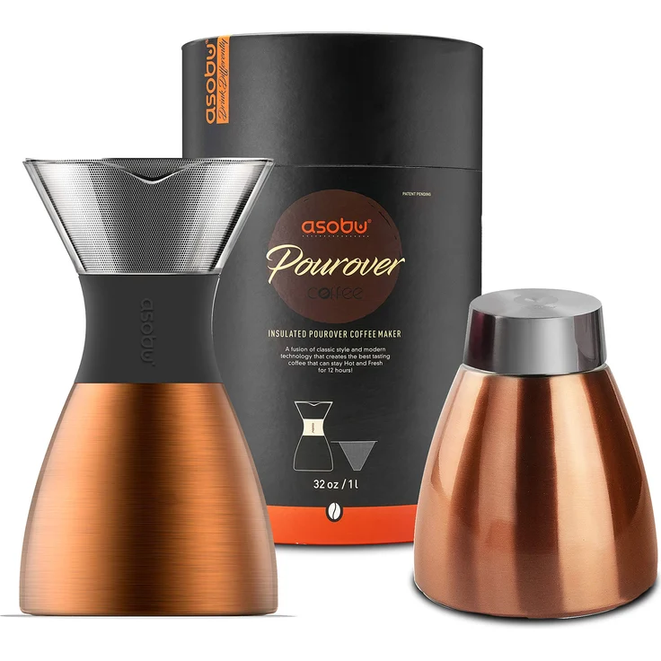 Asobu Kupfer-Isolierter Kaffeebereiter, 900 ml Doppelwandiger Staubsauger, Edelstahlfilter, hält bis zu 12 Stunden heiß – Bild 1