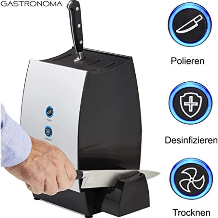 Gastronoma 16310209 Messerschärfer-Reiniger Elektrischer Messerschärfer für extrascharfen Klingenschliff und Sterilisator der Messer.