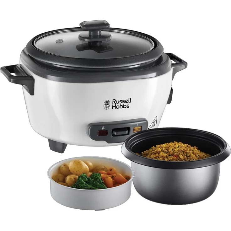 Russell Hobbs Reiskocher klein 0,8l inkl. Dampfgarer-Einsatz, Warmhaltefunktion, antihaftbeschichteter Gartopf, Reislöffel & Messbecher Schongarer für Gemüse & Fisch 27030-56 – Bild 1