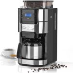 Barista Filterkaffeemaschine mit integriertem Mahlwerk, Für bis zu 12 Tassen Kaffee, Für Kaffeebohnen und Kaffeepulver (Mit Thermoskanne, 1000 Watt), Aluminium