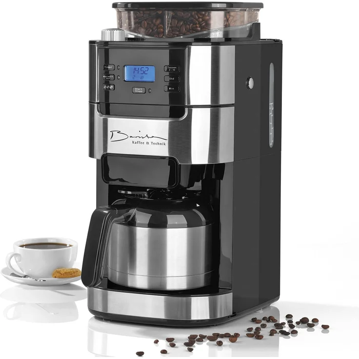 Barista Filterkaffeemaschine mit integriertem Mahlwerk, Für bis zu 12 Tassen Kaffee, Für Kaffeebohnen und Kaffeepulver (Mit Thermoskanne, 1000 Watt), Aluminium – Bild 1