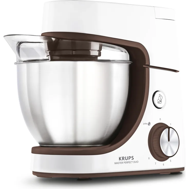 Krups KA51K1 Master Perfect Duo Küchenmaschine, 1100W, 4,6 L Edelstahlschüssel, Pulse-Funktion, 8 Geschwindigkeitsstufen, weiß