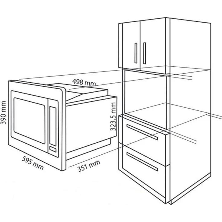 Bomann MWG 3001 H EB, 3 in 1-Mikrowelle mit Grill und Heißluft, Einbaugerät, 900 Watt, LCD-Display, 8 Automatikprogramme, Timerfunktion, 25 Liter Garraum, Edelstahlfront- und Innenraum – Bild 2
