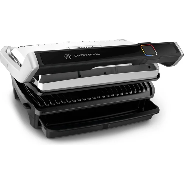 Tefal GC760D OptiGrill Elite XL Kontaktgrill, 2200 Watt, extra Grillboost für Grillstreifen, 16 Programme, für bis zu 8 Personen, inkl. Fettauffangschale, silber