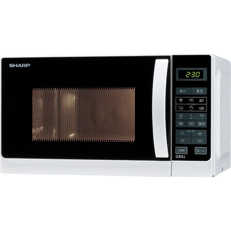 Sharp R642WW 2-in-1 Mikrowelle mit Grill, Standgerät, 20 Liter Garraum, 800 Watt, 8 Automatikprogramme, Timer, Kindersicherung, Energiesparmodus, Glasdrehteller 25,5 cm, weiß – Bild 1