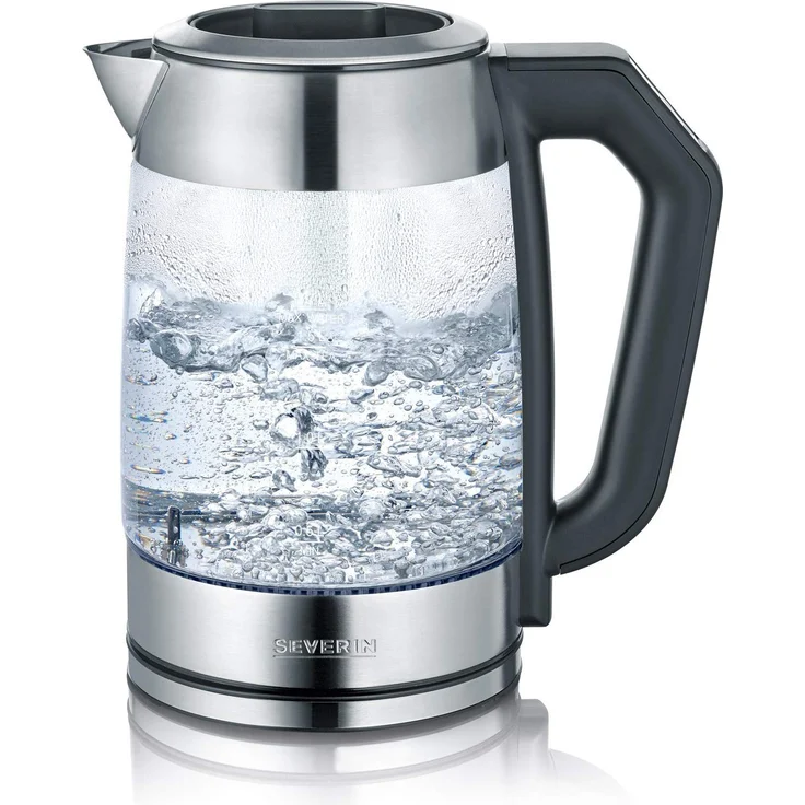 SEVERIN Digital Glas-Tee--Wasserkocher, Mit Temperaturregler, Für 1,7 L Wasser-1,5 L Tee, ca. 2.200 W, WK 3477, Edelstahl-Schwarz – Bild 1