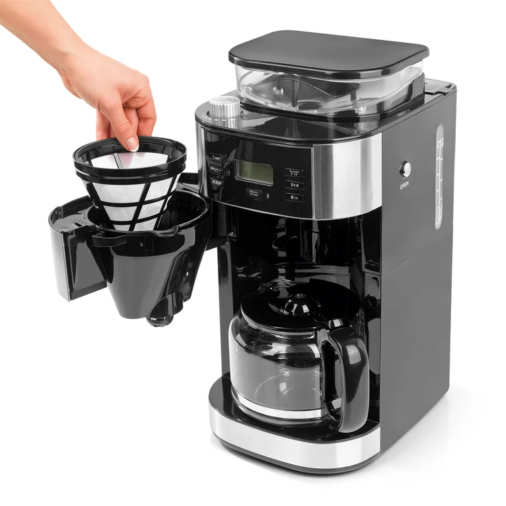 Barista Kaffeemaschine mit integriertem Mahlwerk 900W in Edelstahl-Schwarz – Bild 3