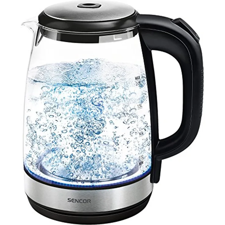 Sencor SWK 2080BK, Glas-Wasserkocher, 2 l, Glass, 2 liters, Silber, Schwarz