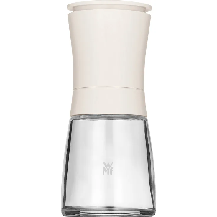 WMF Trend Gewürzmühle 14 cm, unbefüllt, Glasbehälter, Keramikmahlwerk, Mühle für Salz, Pfeffer, Gewürze, Chilischoten, weiß
