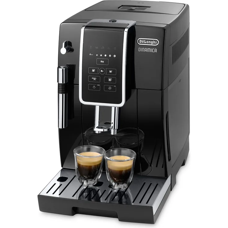 De'Longhi Dinamica ECAM 350.15.B Kaffeevollautomat mit Milchaufschäumdüse für Cappuccino und integriertem Mahlwerk, mit Espresso und Kaffee Direktwahltasten und Digitaldisplay mit Klartext, 2-Tassen-Funktion, schwarz