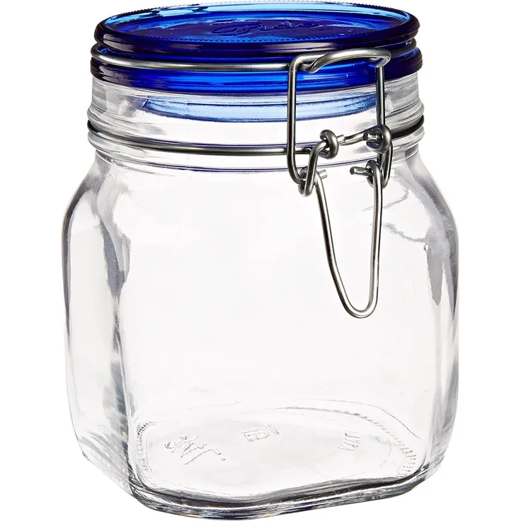 Bormioli Rocco Fido quadratische Backe mit blauem Deckel, 63,5 g