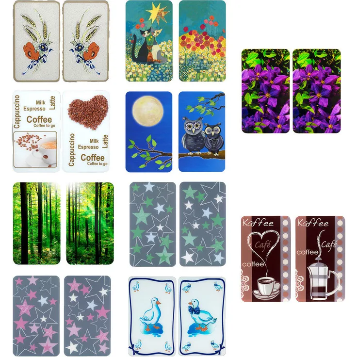 Wenko Herdabdeckplatte Universal Gänse 2er Set, für alle Herdarten, Gehärtetes Glas, Mehrfarbig, 52 x 30 x 5.5 cm Kornblumen