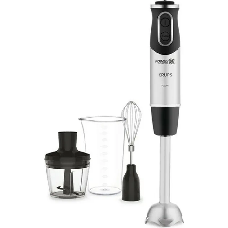 Krups HZ6568 Perfect Mix Stabmixer, 1000W, 20 Geschwindigkeitseinstellungen inkl. Messbecher, Schneebesen, Zerkleinerer, schwarz-silber