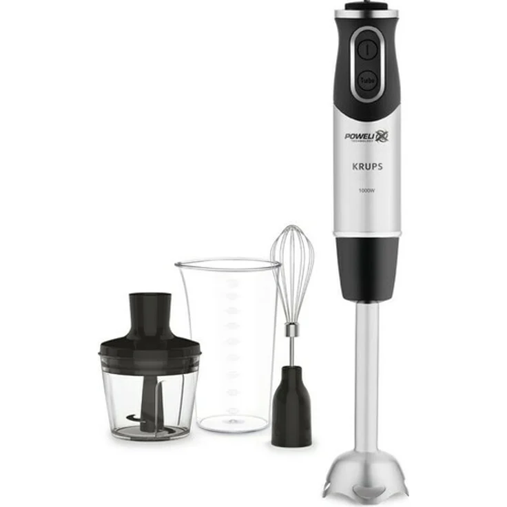 Krups HZ6568 Perfect Mix Stabmixer, 1000W, 20 Geschwindigkeitseinstellungen inkl. Messbecher, Schneebesen, Zerkleinerer, schwarz-silber – Bild 1