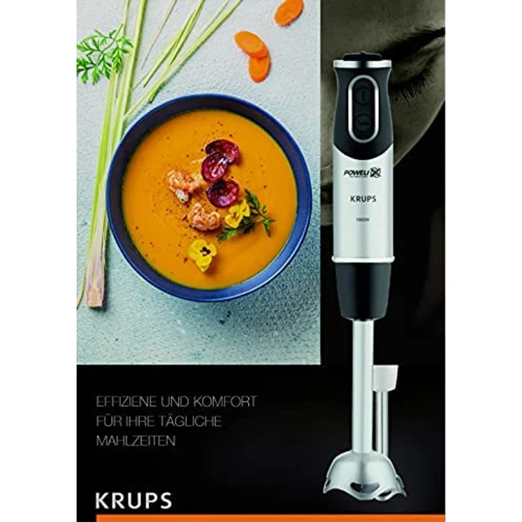 Krups HZ6568 Perfect Mix Stabmixer, 1000W, 20 Geschwindigkeitseinstellungen inkl. Messbecher, Schneebesen, Zerkleinerer, schwarz-silber – Bild 6