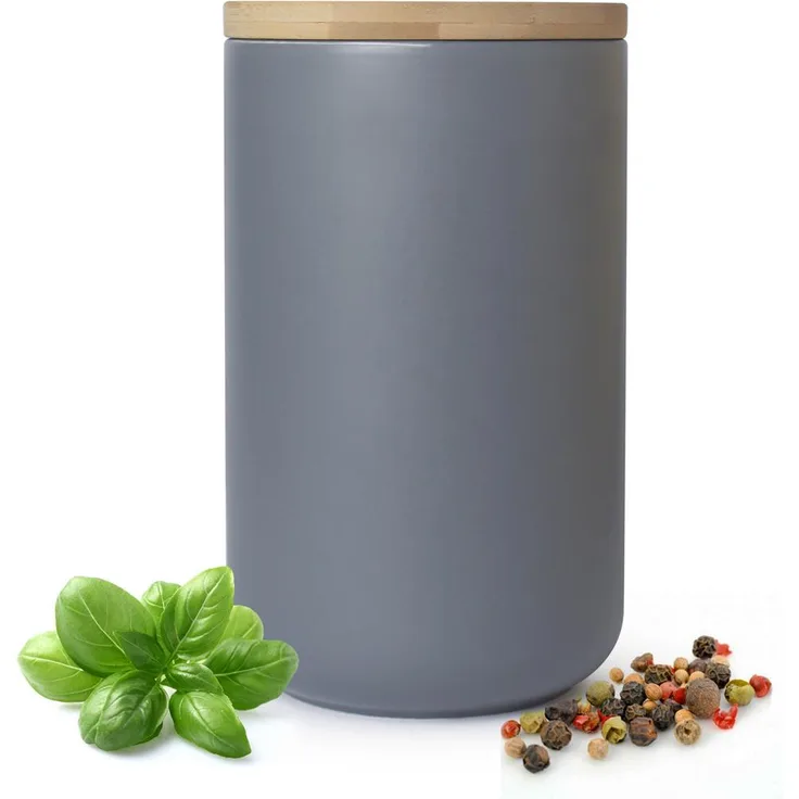 Vorratsdose Grau aus Porzellan mit Bambusdeckel Vorratsbehälter Dose Vorratsglas Aufbewahrungsdose