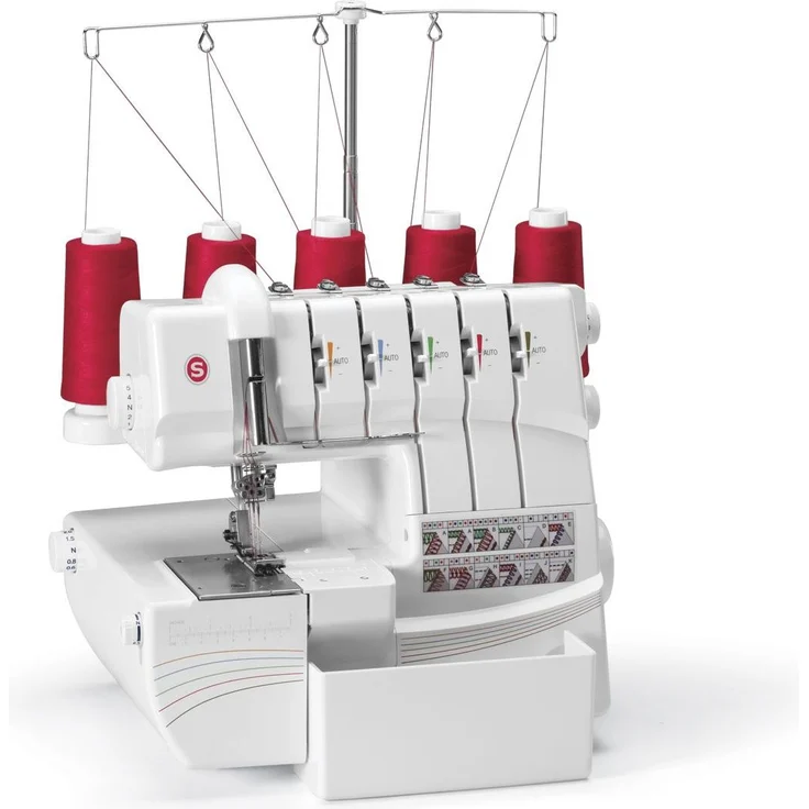 Singer Professional 5 Overlock-Nähmaschine 14 Nähprogramme Automatische Fadenspannung Differentialtransport Einstellbarer Nähfußdruck Fadenschneider Nadeleinfädler Overlock-Nähmaschine, weiß – Bild 2