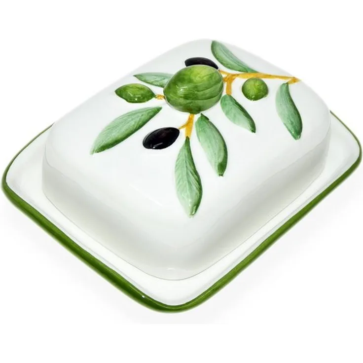 Lashuma Butterdose Olive, Keramik, italienischer Butterbehälter Keramik, Butterbox 18x14 cm