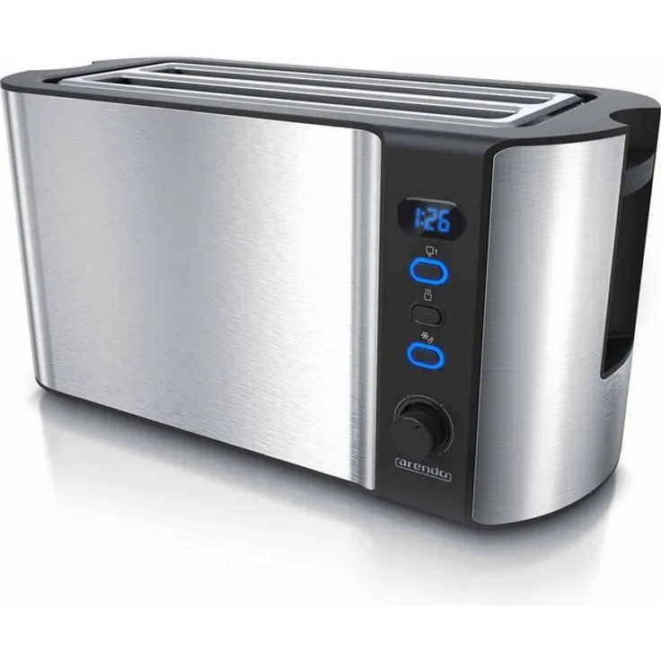 Arendo 4-Scheiben-Langschlitz-Toaster 1500 W mit Display Frukost Silber
