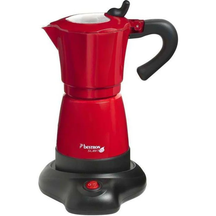 Bestron Elektrischer Espresso-Kocher mit Basis, Viva Italia, Für 6 Espressotassen: 180 ml, 480 Watt, Aluminium, Rot – Bild 1