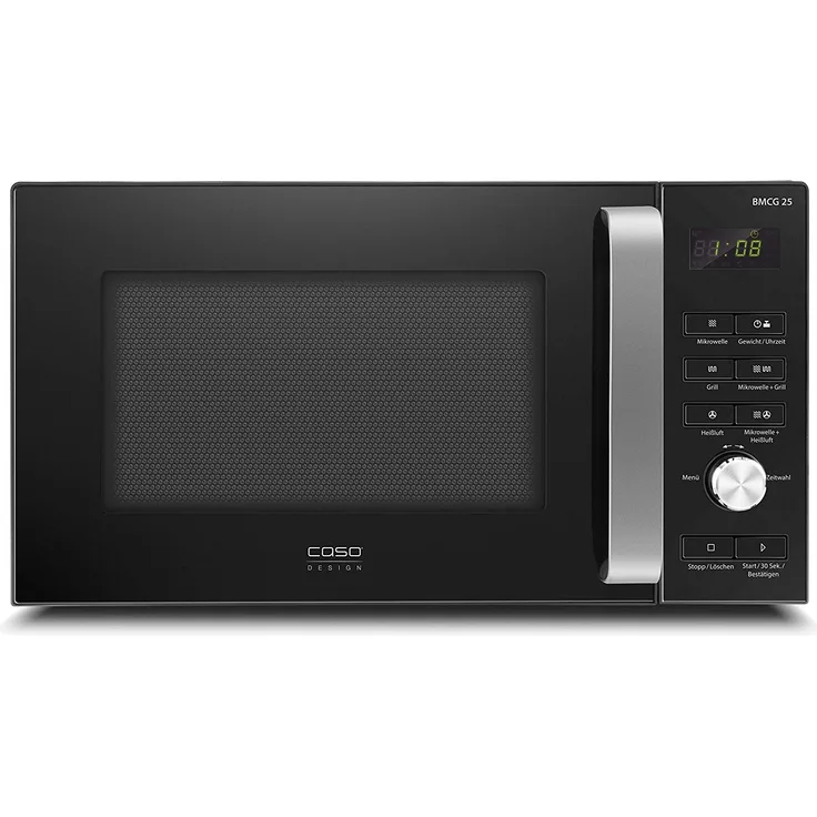 Caso BMCG25 Mikrowelle mit Grill und Heißluft, Standgerät, 25 Liter Garraum, 900 Watt, schwarz, satinierter stahl