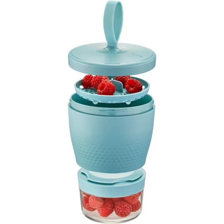 GEFU Aufbewahrungsbecher FOODIE, Kunststoff, Silikon, (1-tlg), inkl. Tropfgitter für gewaschenes Obst, blau