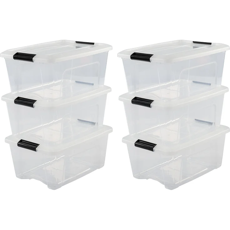 IRIS OHYAMA stapelbare Aufbewahrungsboxen mit Klickverschluss, Plastik, transparent Deckel, 15L, 6er Set – Bild 1