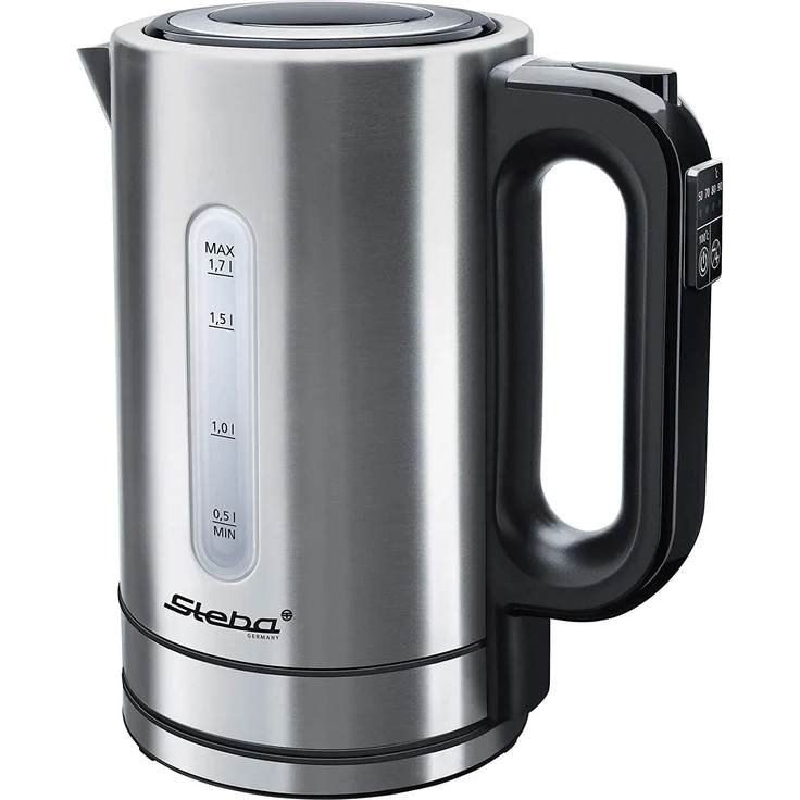 Steba Wasserkocher WK 21 (Inox) | Temperatur einstellbar: 50, 70, 80, 90, 100°C mit farbiger Temperaturanzeige | 1,7 Liter Fassungsvermögen | Leichte Deckelöffnung per Knopfdruck | Wasserstandsanzeige – Bild 1