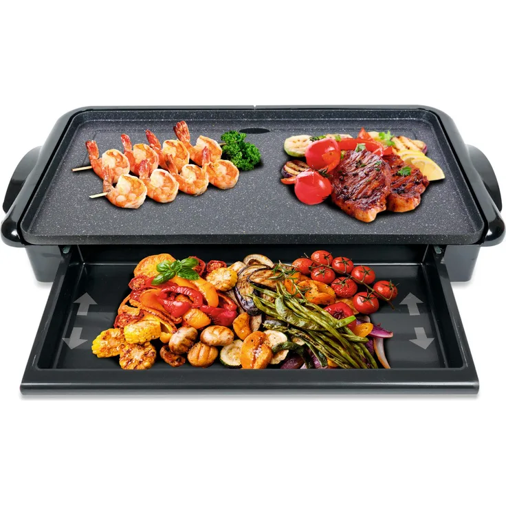 SOGO SS-10340 Elektrogrill oder Raclette mit Steinbeschichtung Großer Kochbereich 26 x 46 cm. Schnelles Aufheizen Herausnehmbares Tablett Für alle Arten von Geschirr auf dem Bügeleisen.