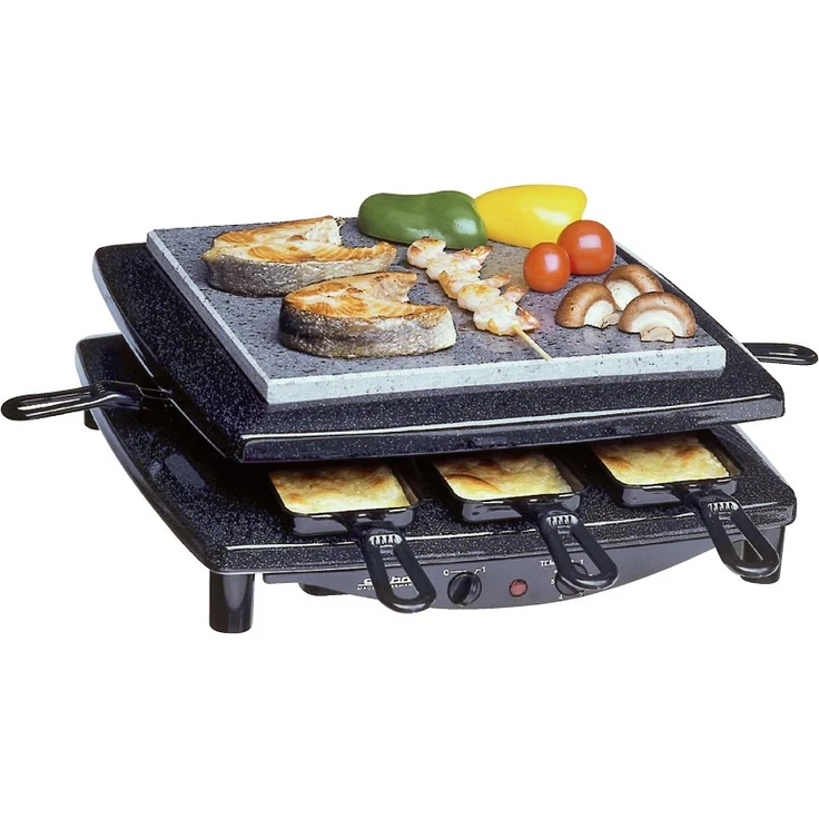 Steba RC 3 Plus Gourmet Raclette, emaillierte Stahlguss-Grillplatte geriffelt/glatt, Natursteingrillplattefür 8 Personen, 1450 Watt, schwarz – Bild 3