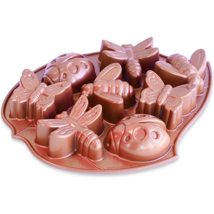 Nordic Ware 53037 Backform Glückskäfer - Schmetterling - Marienkäfer - Biene - Libelle - Aluminium - 8 x 150 ml